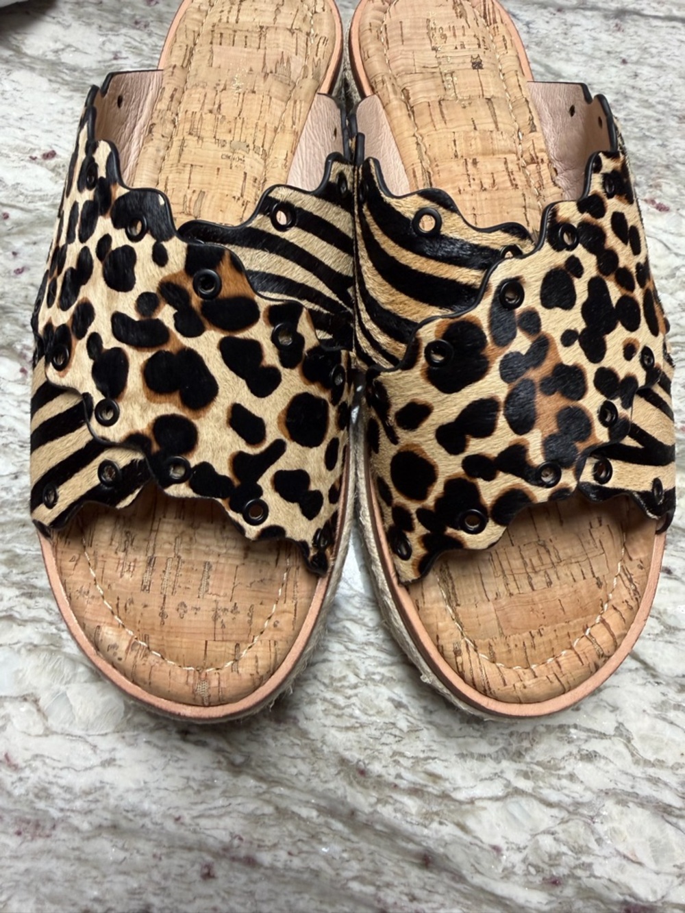 ANTONIO MELANI Leopard Print Slide Mules in Tan and Black
